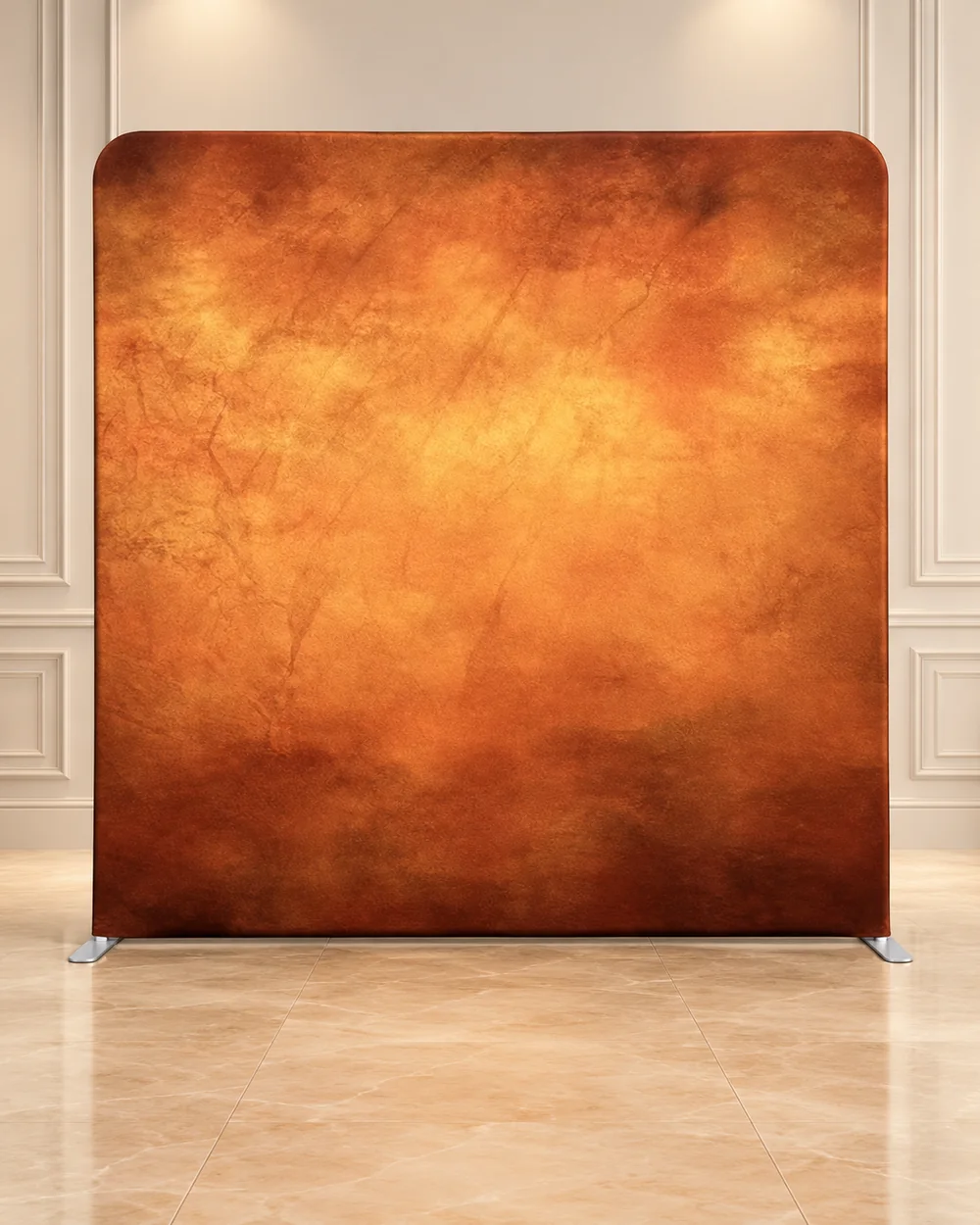 Amber Veil premium photo booth backdrop displayed in a luxury showroom