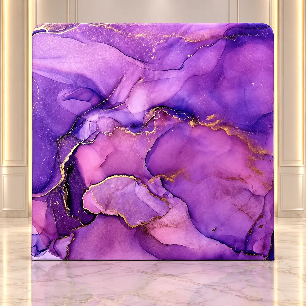 Amethyst Vein premium photo booth backdrop displayed in a luxury showroom