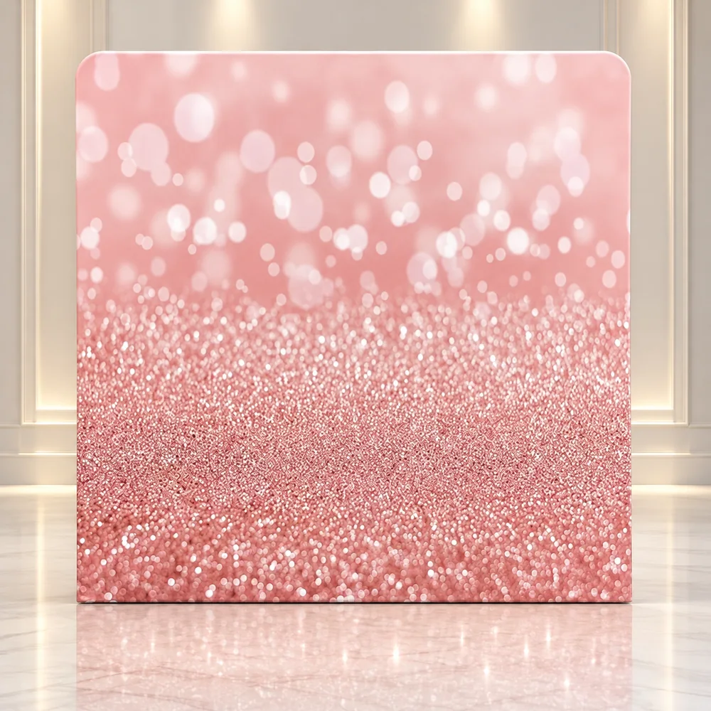 Gilded Blush premium photo booth backdrop displayed in a luxury showroom
