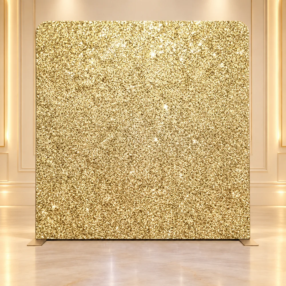 Gilded Gold premium photo booth backdrop displayed in a luxury showroom