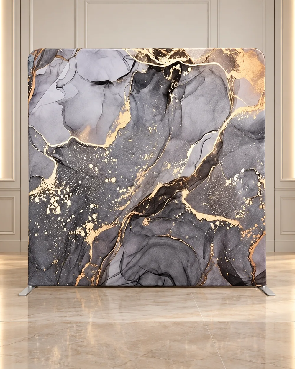 Marble Vein premium photo booth backdrop displayed in a luxury showroom