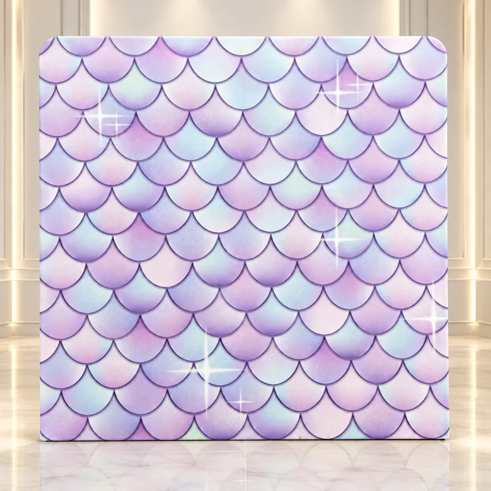Mermaid Veil premium photo booth backdrop displayed in a luxury showroom