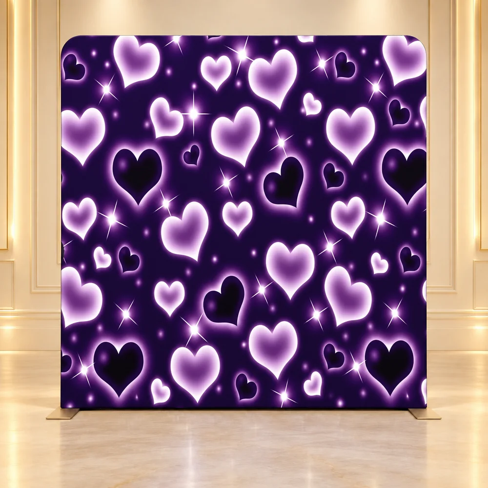 Neon Amour premium photo booth backdrop displayed in a luxury showroom