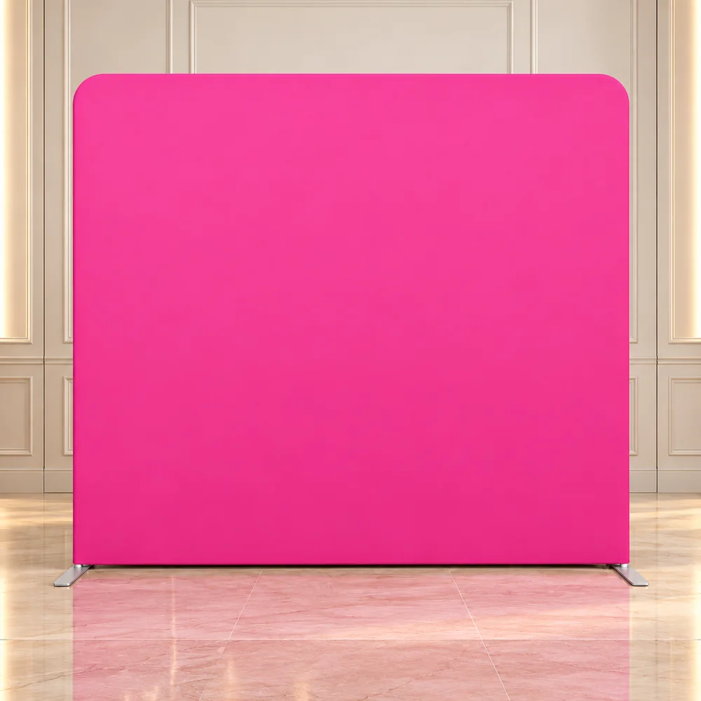 Solid Hot Pink premium photo booth backdrop displayed in a luxury showroom