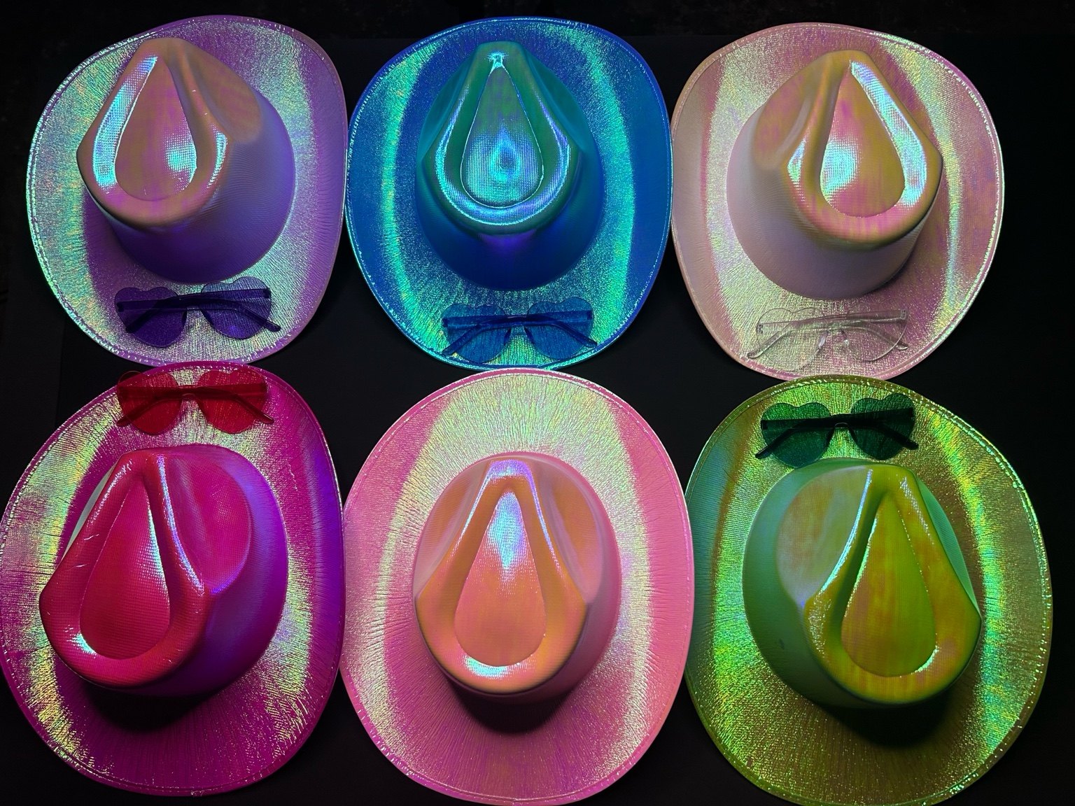 Holographic cowboy hats + matching shades