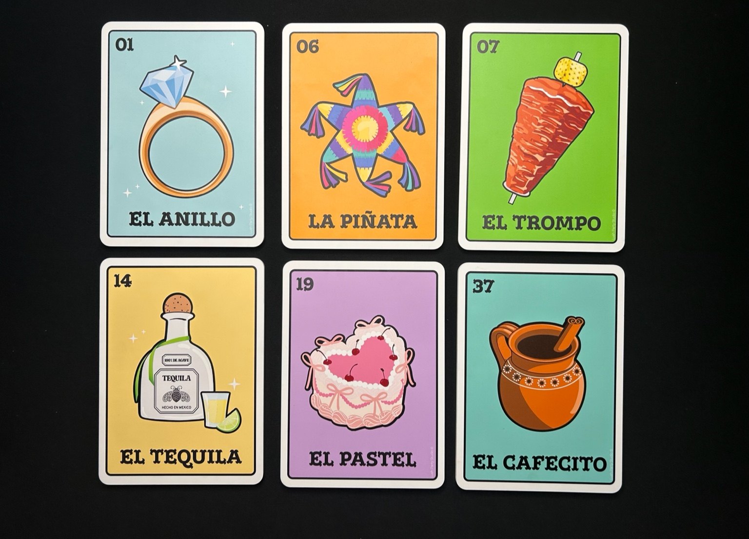 Fiesta set (El Anillo, La Piñata, El Trompo, El Tequila, El Pastel, El Cafecito)