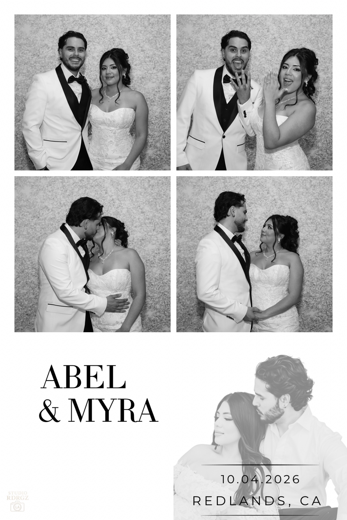 Abel and Myra wedding 4x6 Black and White Glam photo booth design