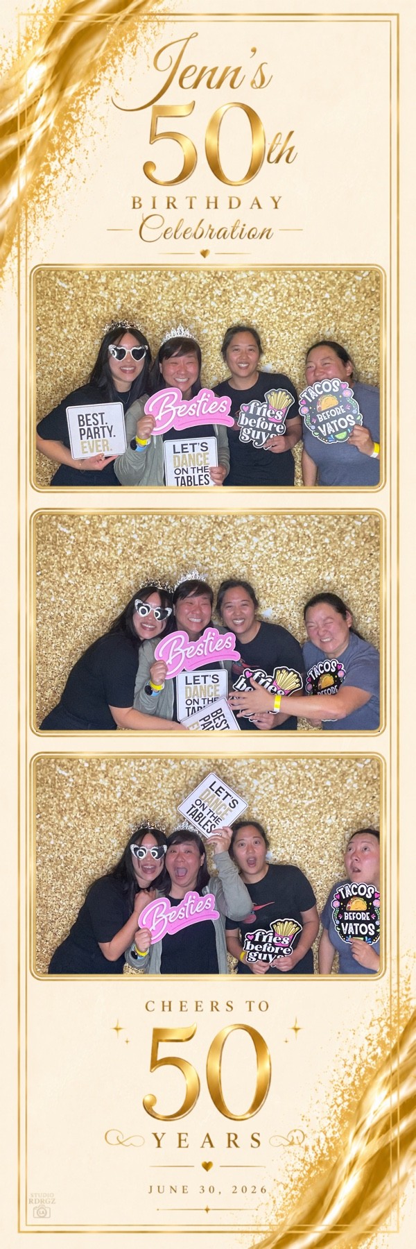 Jenn’s 50th Birthday gold 2x6 photo booth strip design