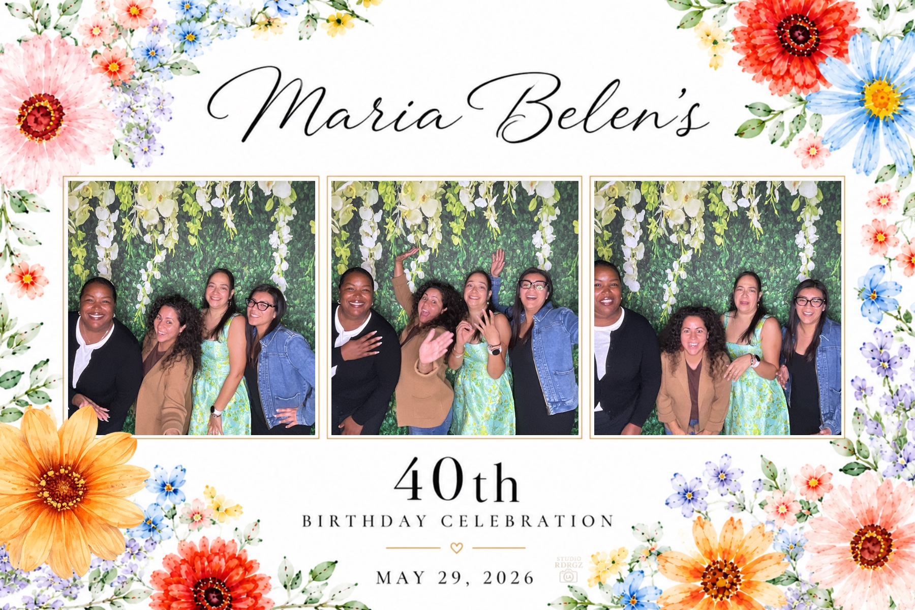 Maria Belen’s 40th Birthday floral 4x6 photo booth template